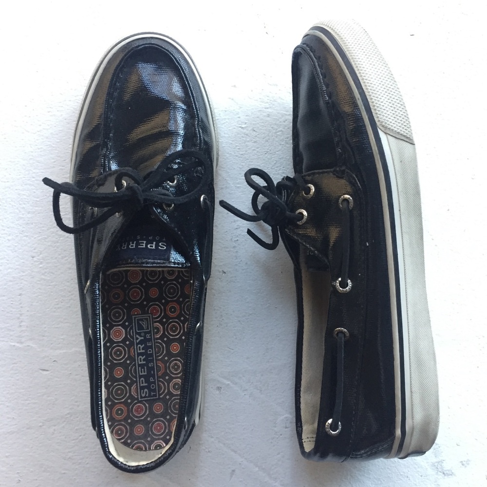 Black patent leather Sperry Top-Siders
