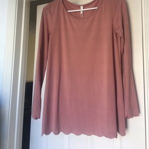 Blush Pink Long Sleeve Scallop Sleeves