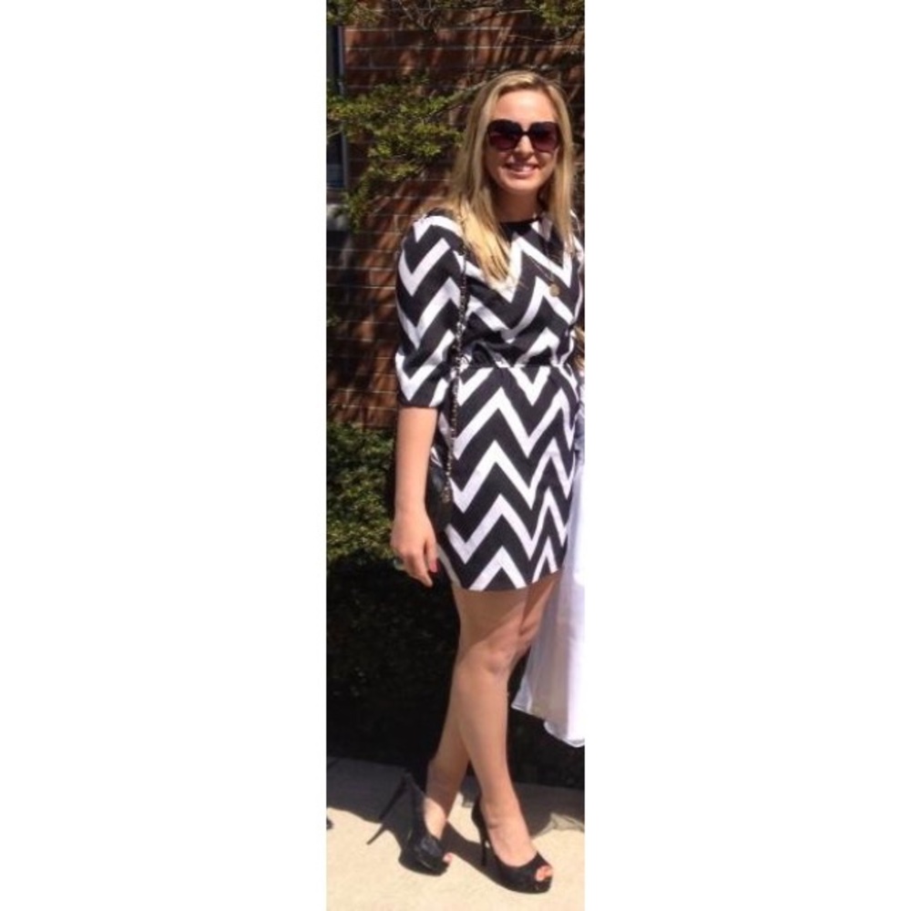 Zigzag black and white striped dress with low back
