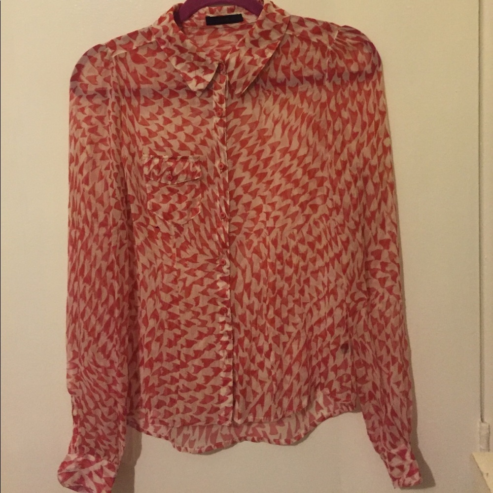 Joe’s White red patterned gorgeous see through top