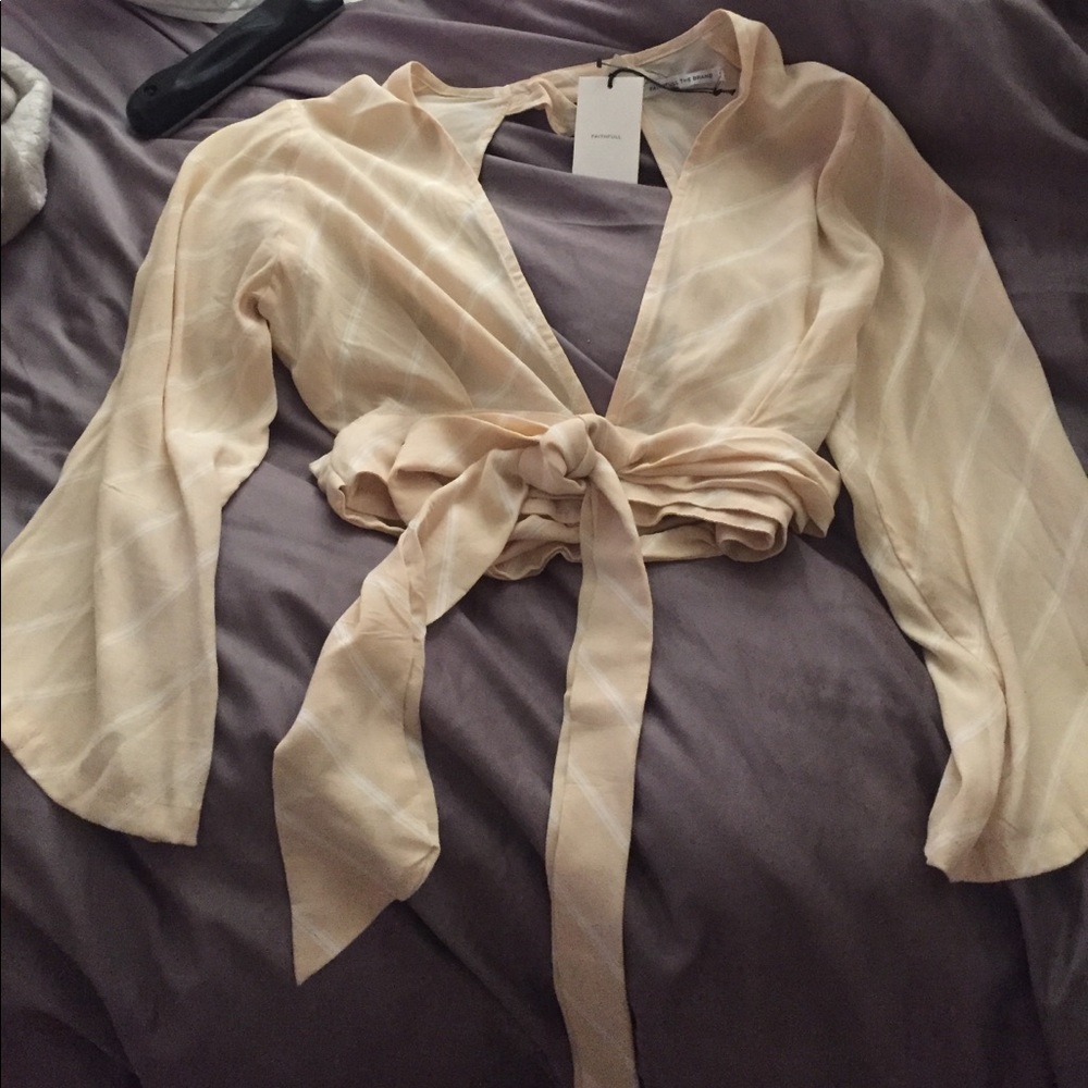 FAITHFUL THE BRAND peach and cream striped blouse
