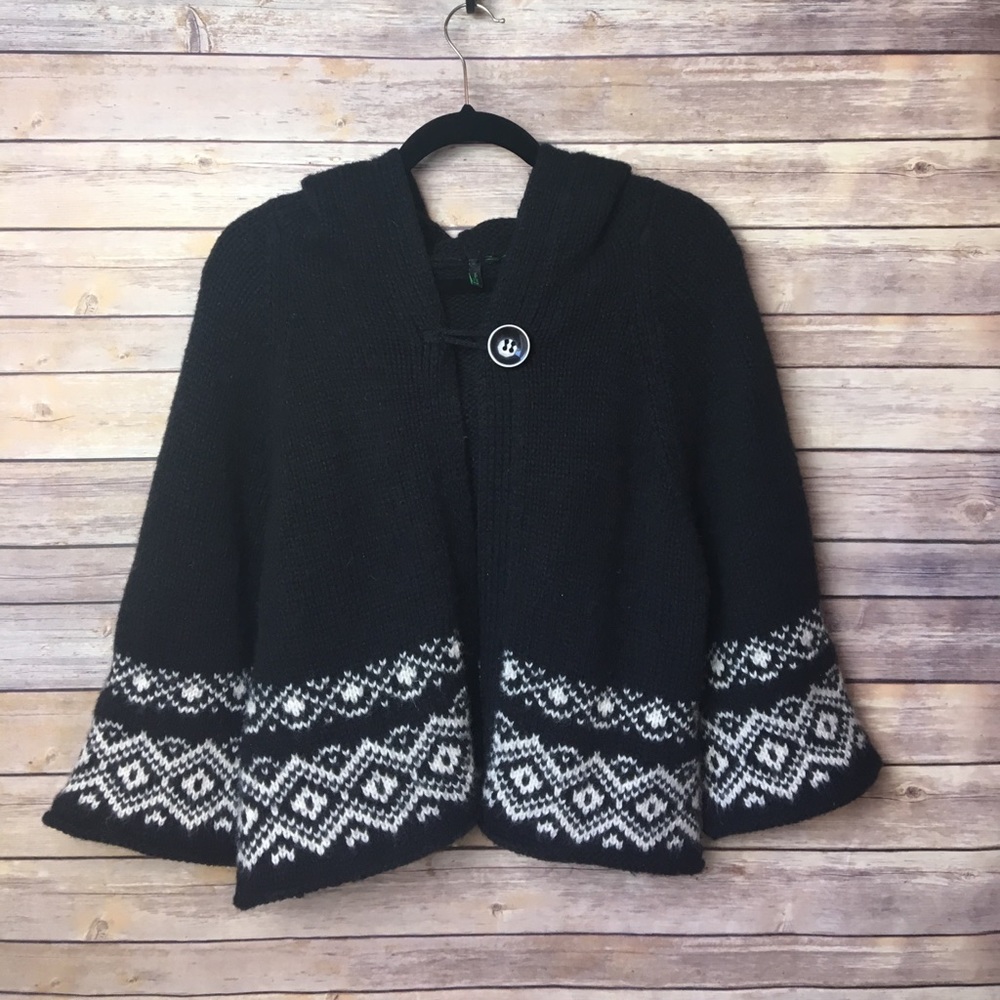 Black & white wool cardigan sweater