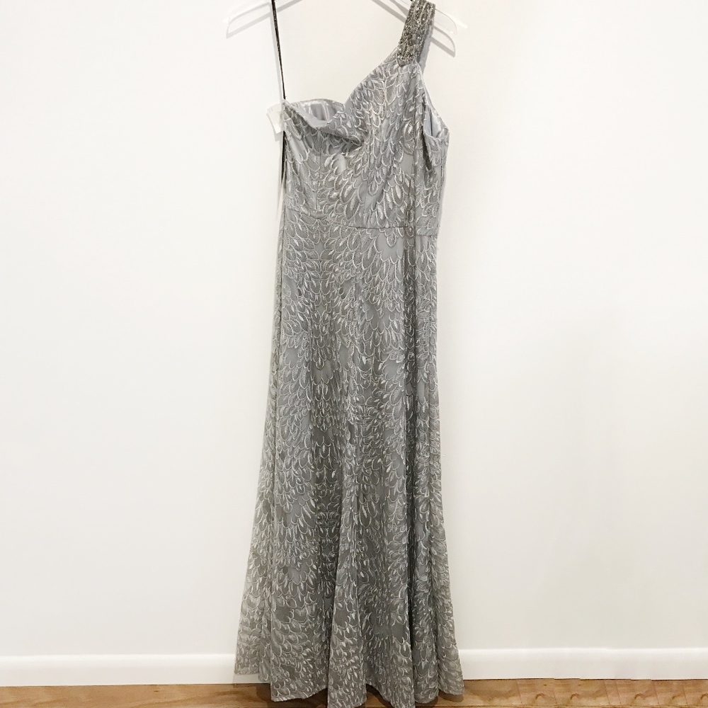 ✨sold✨ david meister • embroidered 1-shoulder gown - Picture 4 of 8