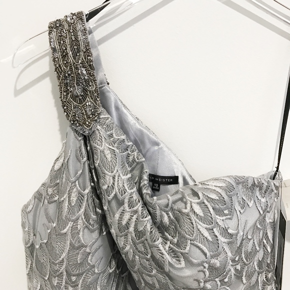 ✨sold✨ david meister • embroidered 1-shoulder gown - Picture 8 of 8