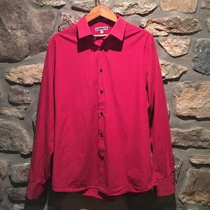 Express Red White&Black Striped Fitted Dress Shirt