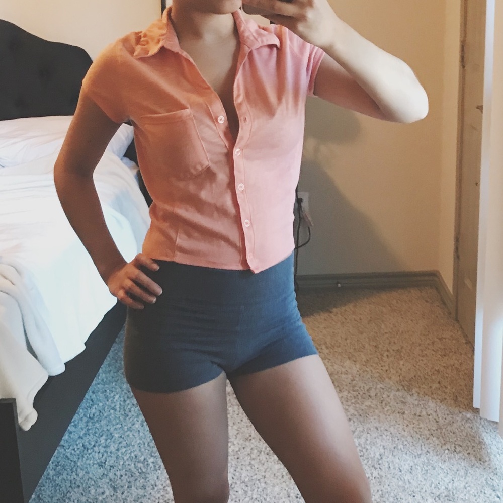 Coral Button Down Crop Top
