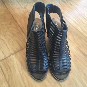 target black strappy heels
