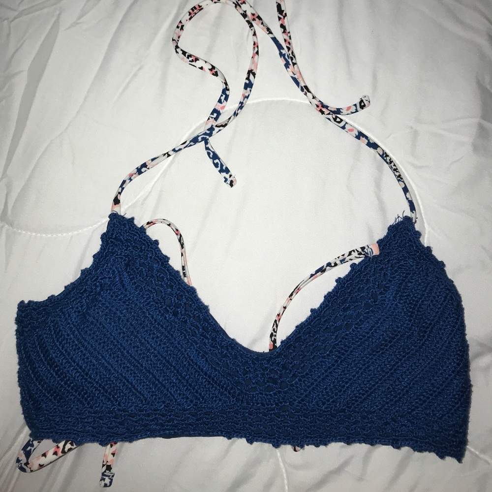 blue knitted like swimsuit top