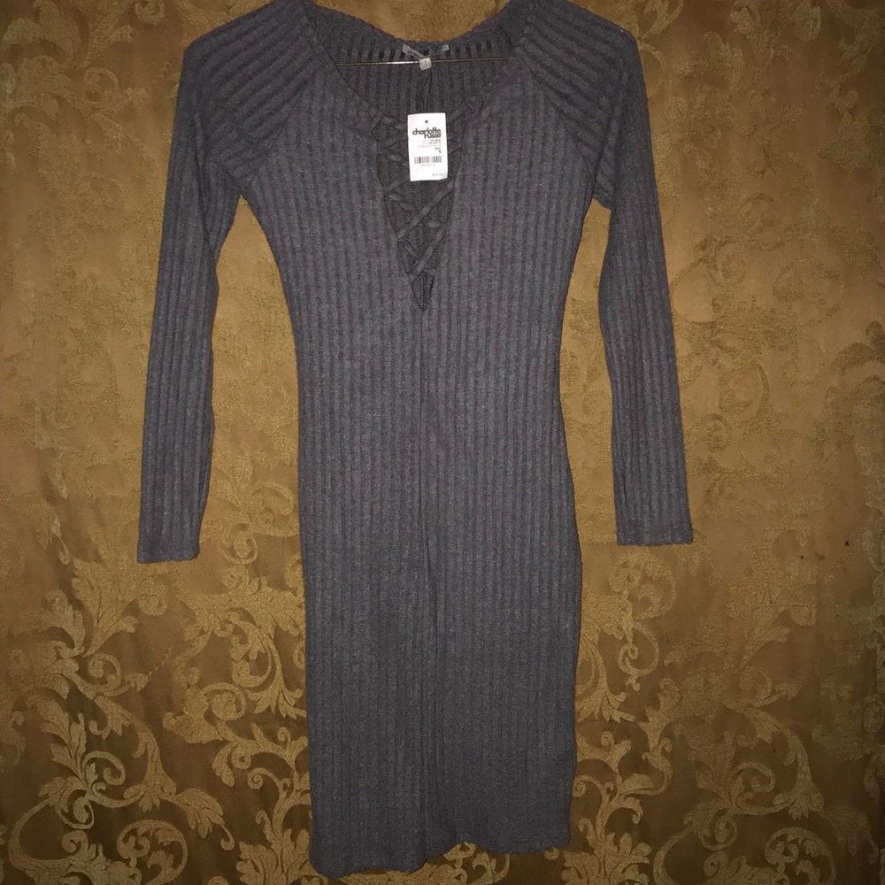 Gray Long Sleeve Sweater Dress