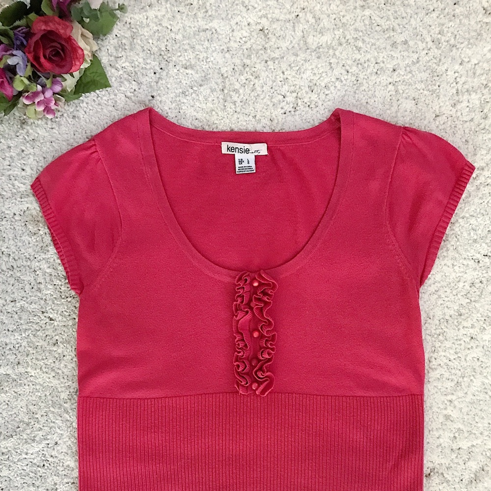 Kensie Pretty Pink Sweater Blouse Size Large