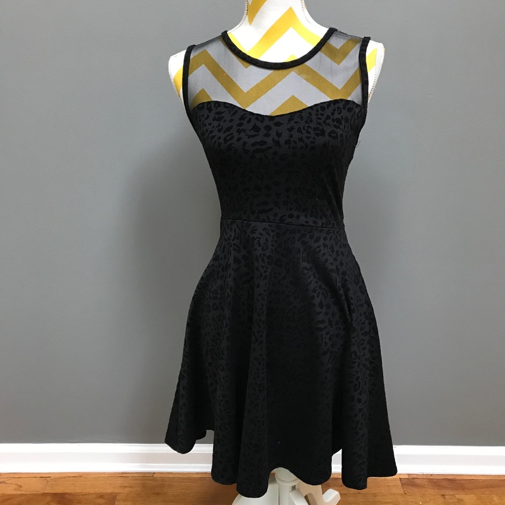 Black Animal Print Velvet with Net Mini Dress