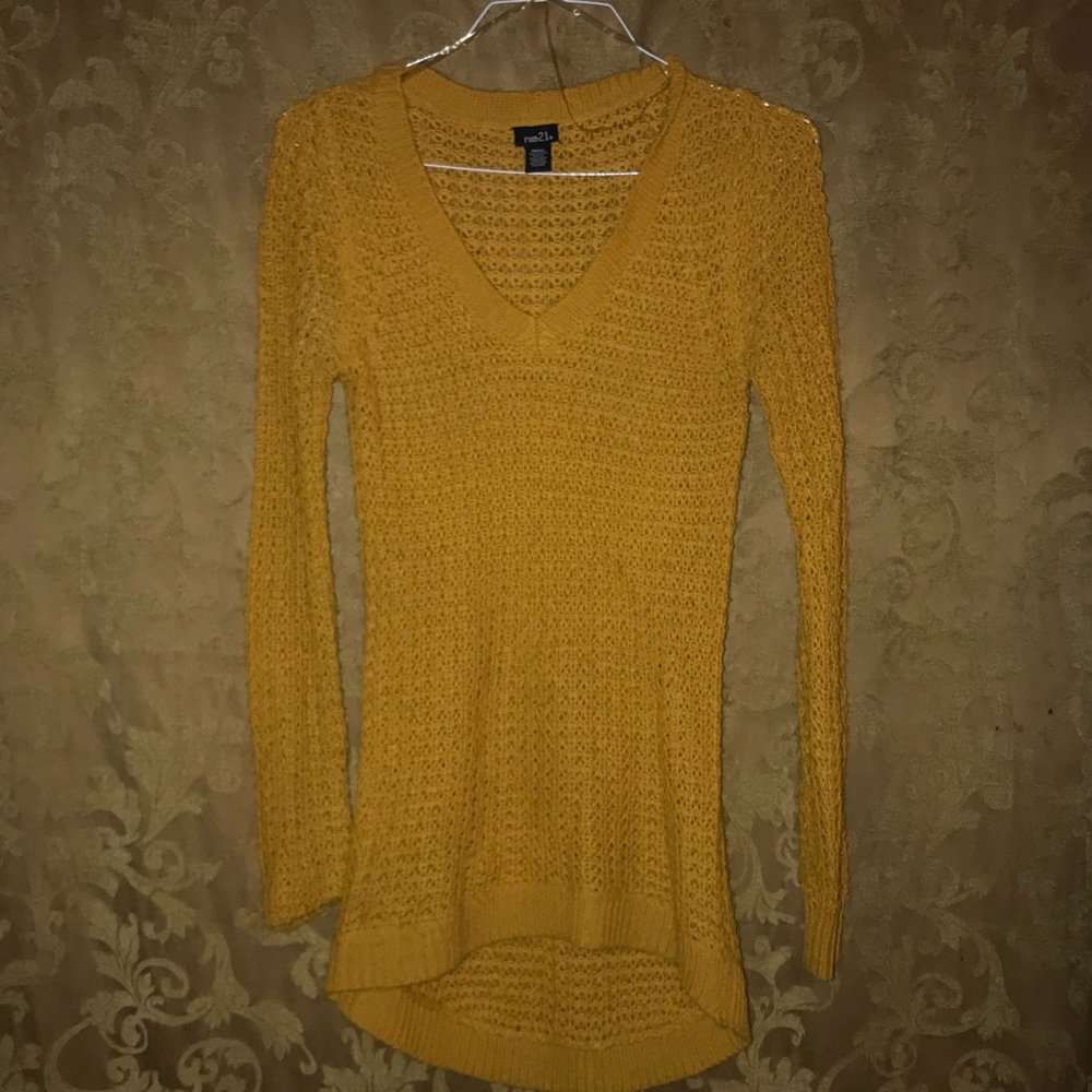 Mustard V-Nexk Waffle Sweater