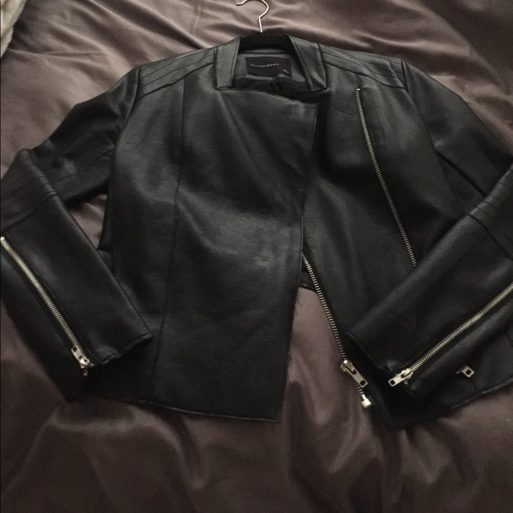OLIVACEOUS BLACK LEATHER JACKET W COTTON LINING