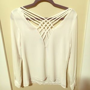 Cross back long sleeve white top