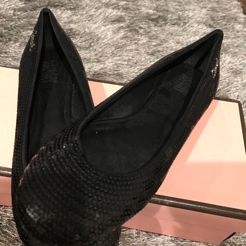 Black sequin ballerina Coach flats. Size 6