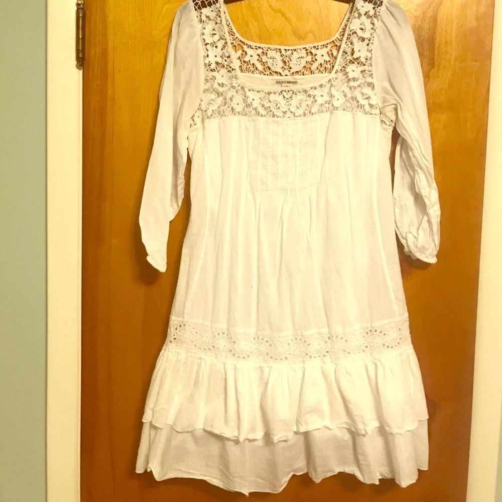 White Dress with Eyelet Lace Accents