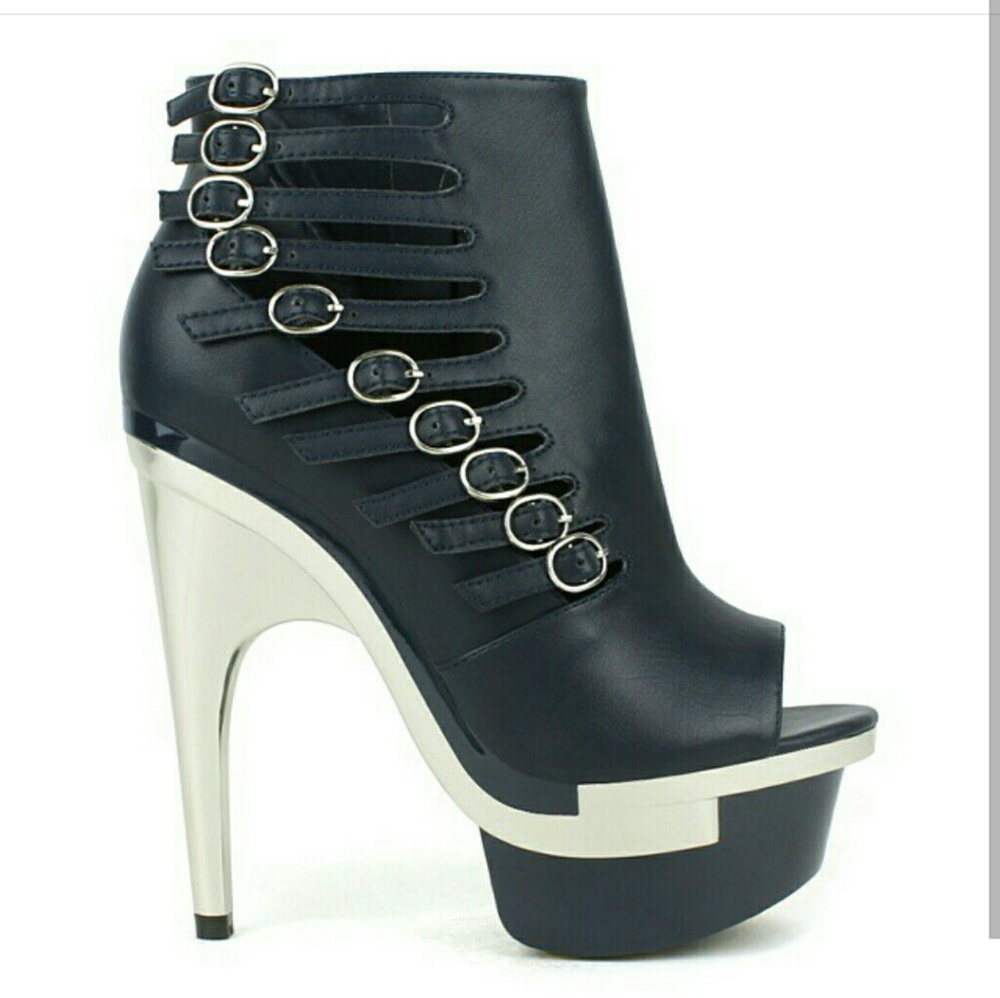 Dark Blue|Peep Toe Booties