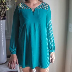 Teal long-sleeve boutique dress