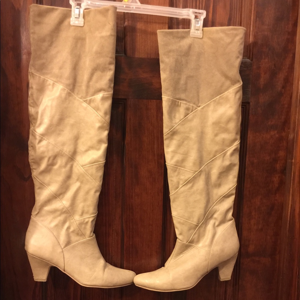 faux suede at the knee and faux leather boots