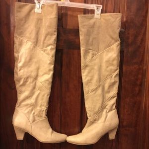 faux suede at the knee and faux leather boots