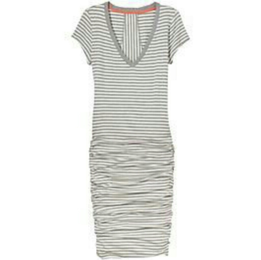 Athleta fitted grey and white striped dress