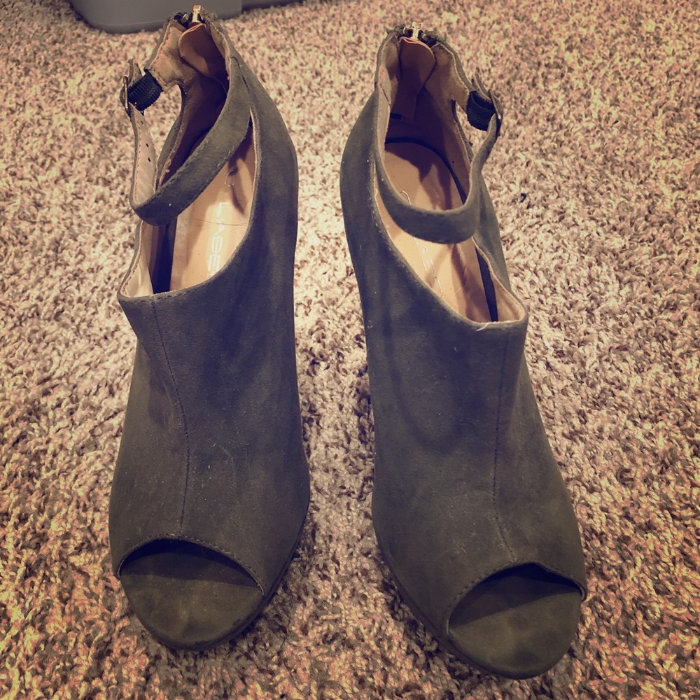 Peep toe ankle strap booties