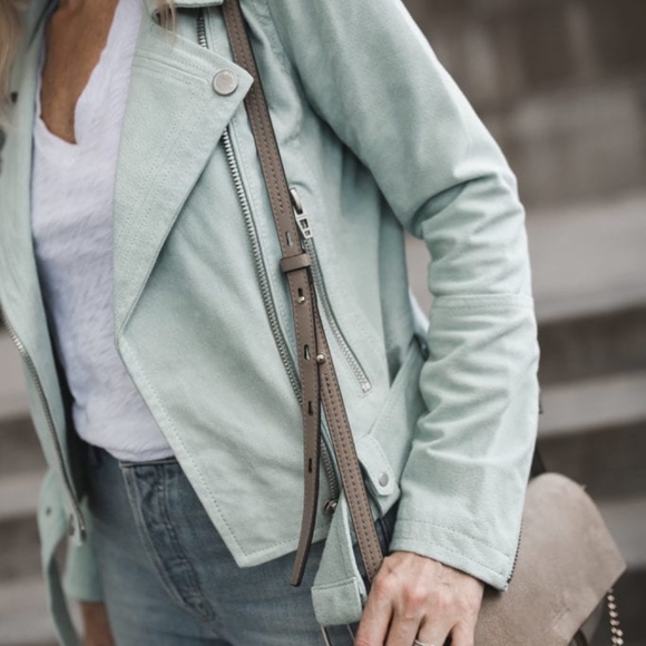 NWOT BlankNYC Suede Moto Jacket in Mint Green Blue - Picture 1 of 2