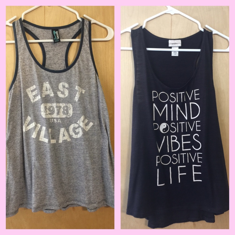 BUNDLE OF 2 CUTE RACER BACK TOPS CUTE GRAPHICS GUC
