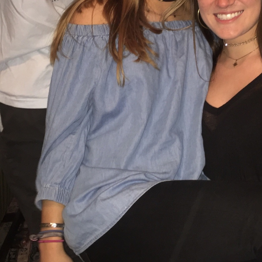 Off shoulder denim shirt