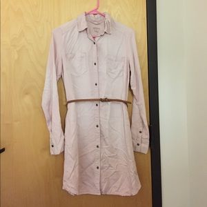 Pink Long Sleeve Denim Dress