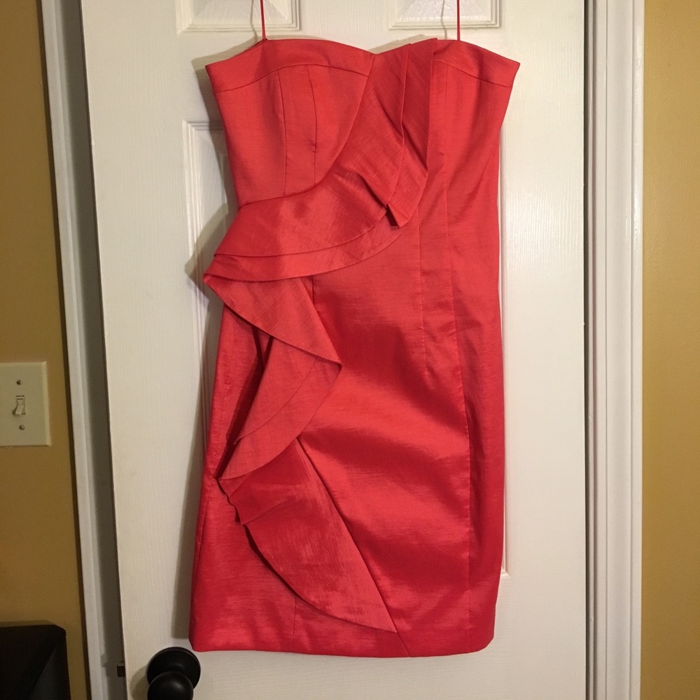 Jessica Simpson ruffled coral strapless dress