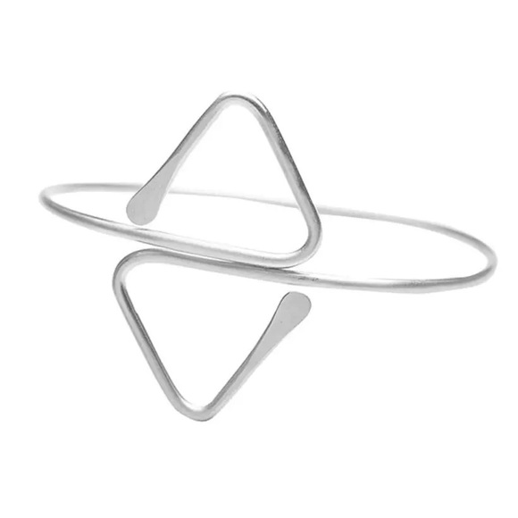 Silver Egypt Bar Curve Geo Open Upper Arm Cuff - Picture 2 of 2