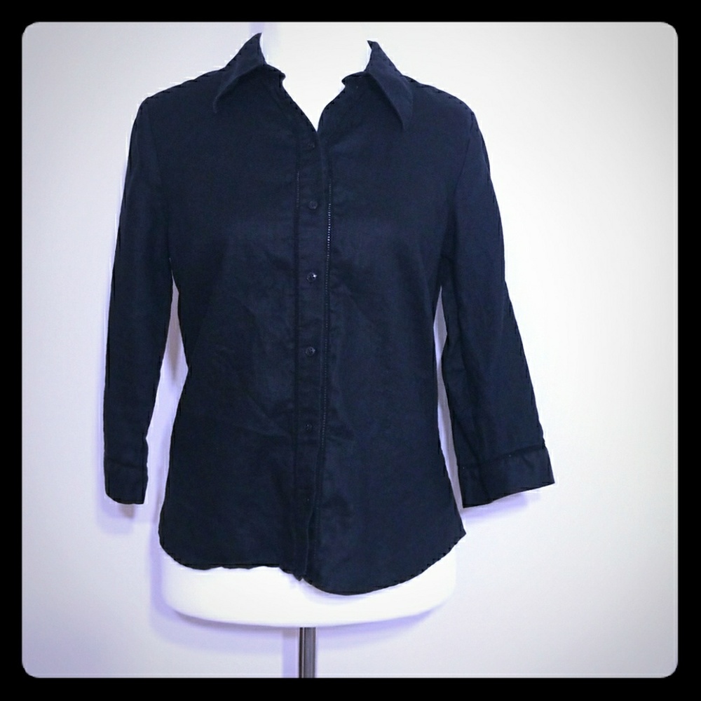 Old Navy Black Linen Button Down Shirt size M
