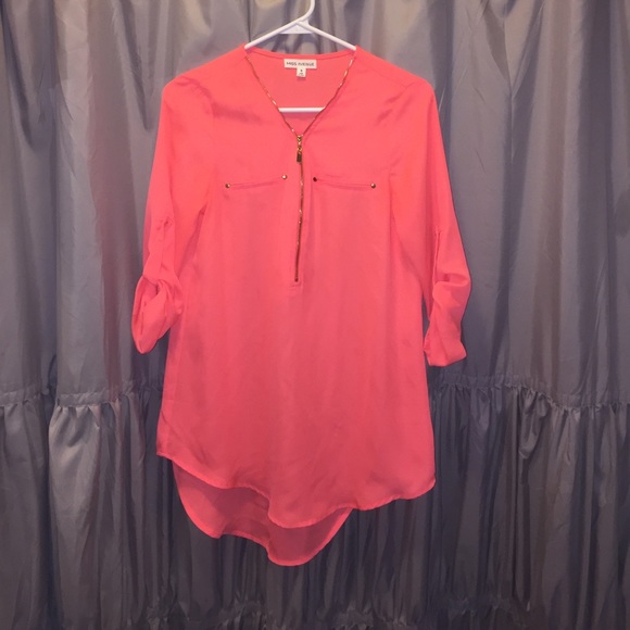 Bright coral orange blouse with zip front - Picture 1 of 3