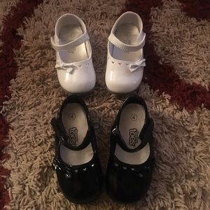 Infant black and white patent leather shoe bundle