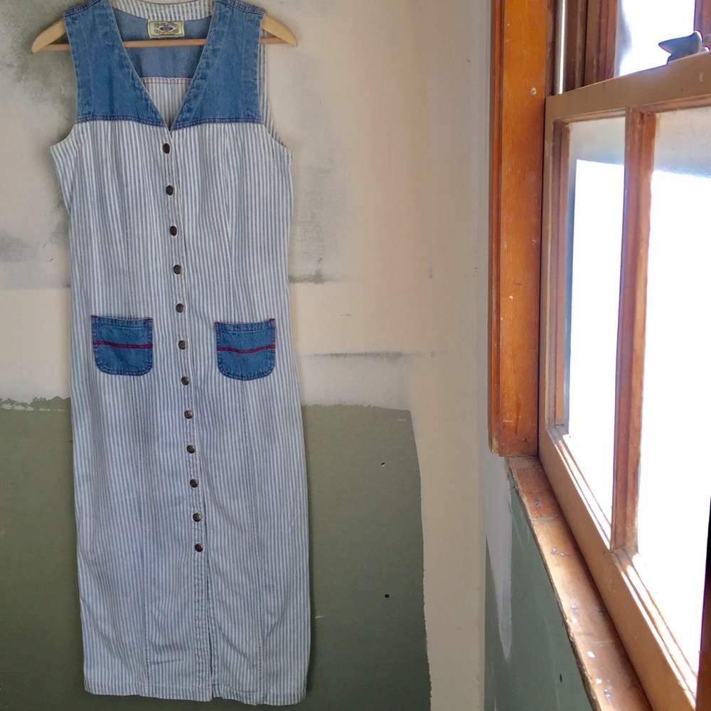 Vintage 80's Striped Jean / Denim Dress
