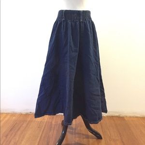 Vintage Midi Denim Skirt with Elastic Waistband