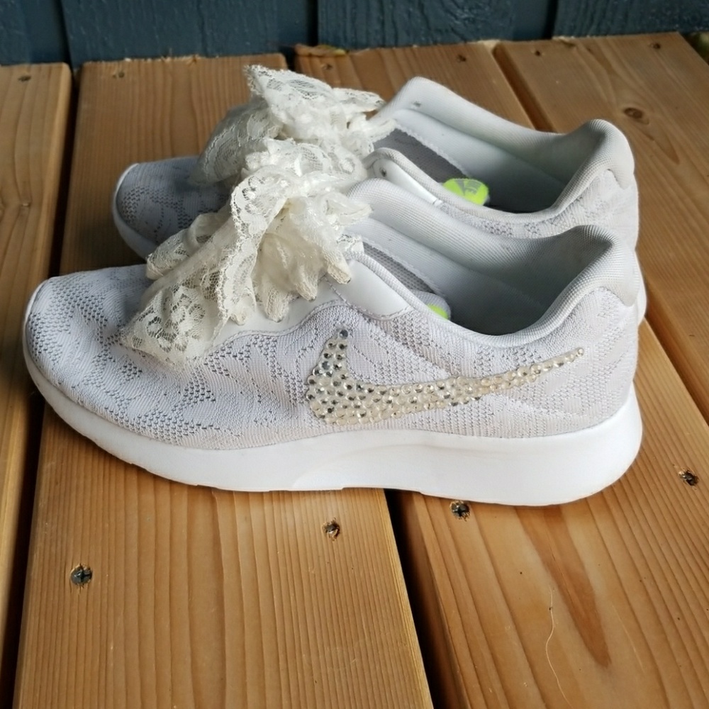 Nike white lace bling wedding shoes 6.5