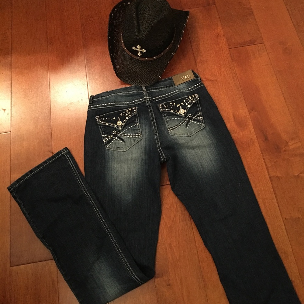 Rhinestone bootcut jeans.