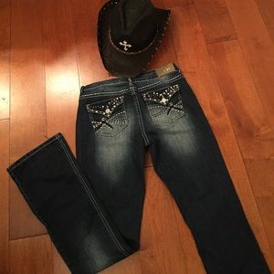 Rhinestone bootcut jeans.