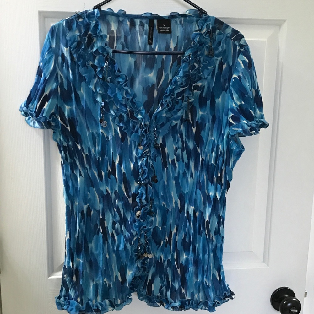 Turquoise and navy blouse