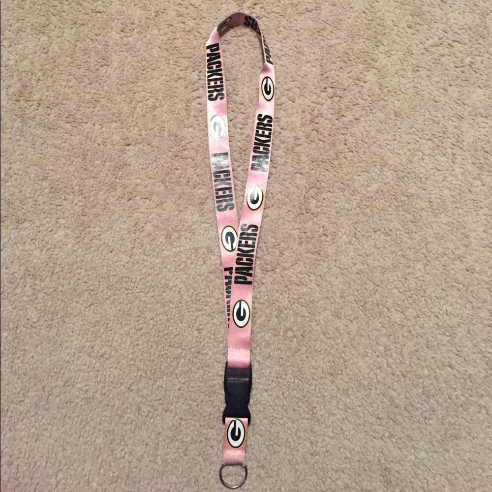 Pink Green Bay packers lanyard