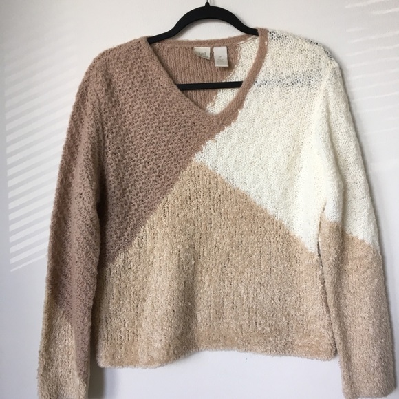 J. Jill Sweaters - J. Jill Fuzzy Mixed Media V-Neck Sweater
