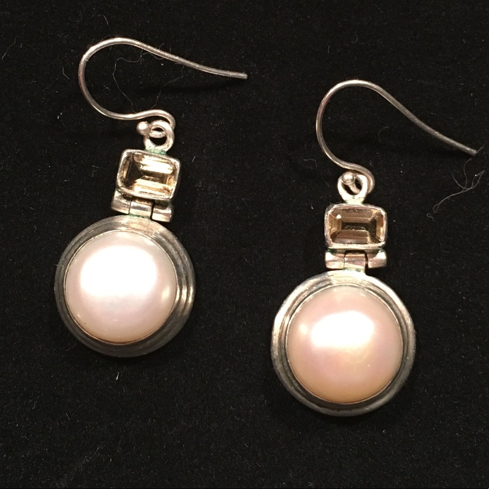 Mobe Pearl Drop Earrings in Sterling Silver
