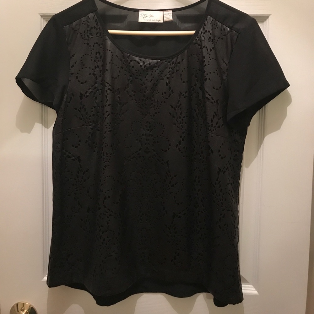 Piperlime black faux leather cut out top