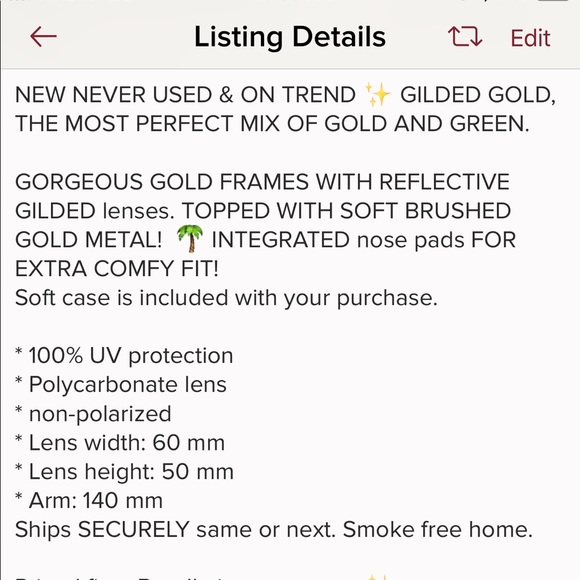 NEW 🥂 GILDED GOLD SUNNIES | REFLECTIVE GREEN - Picture 7 of 7