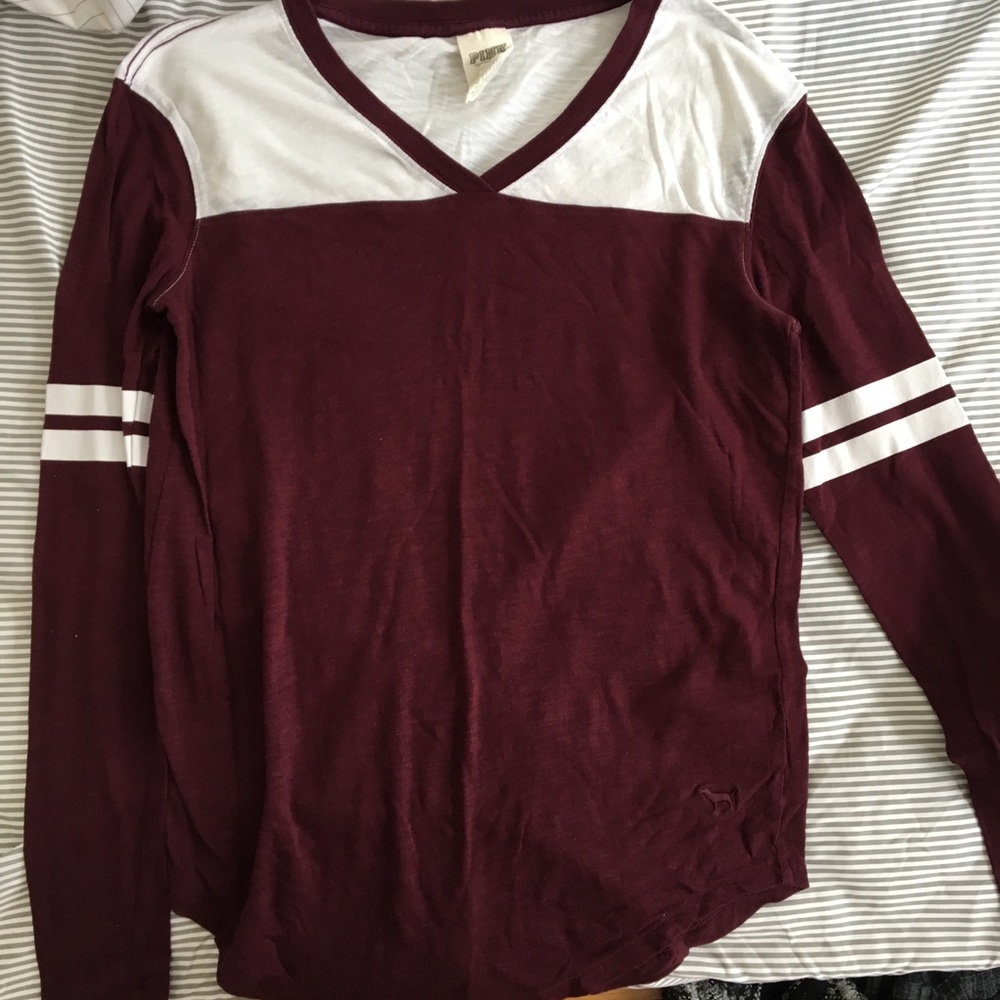 PINK burgundy v-neck long sleeves