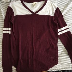 PINK burgundy v-neck long sleeves