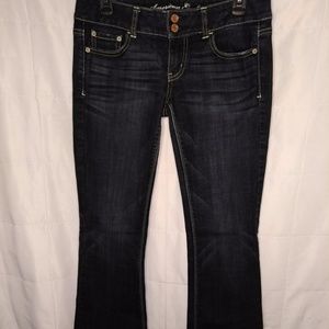 American Eagle Dark Blue Distressed Boot Cut Jeans