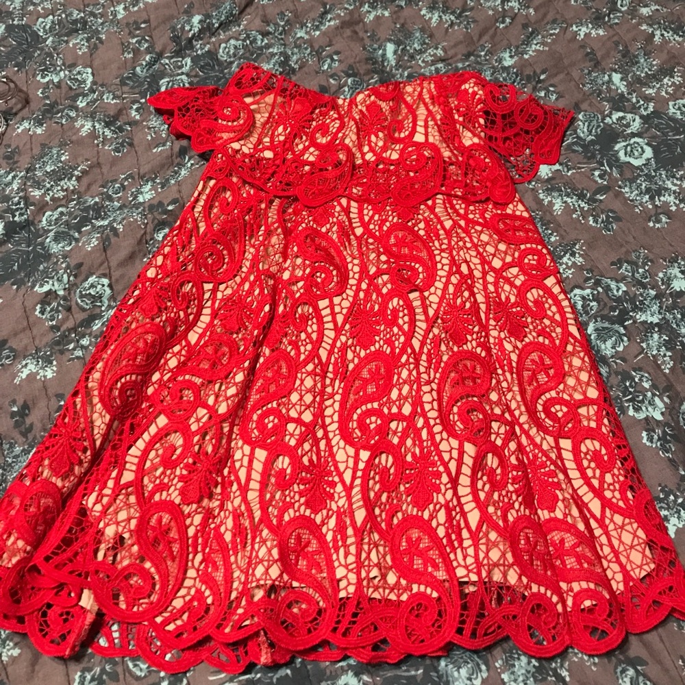 Red crochet dress
